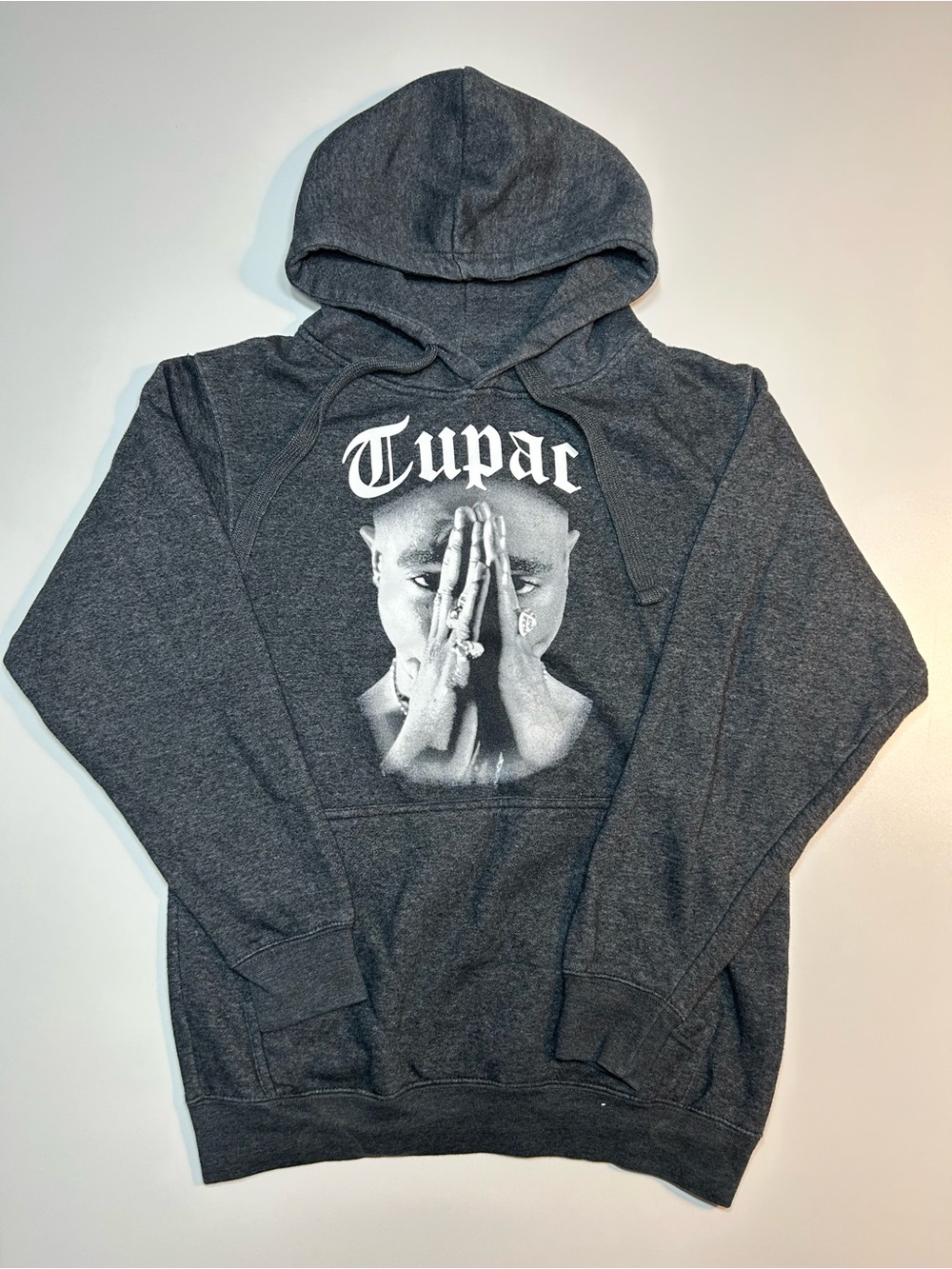 Cross Colours Tupac Shakur Praying Hands Graphic Hoodie Charcoal